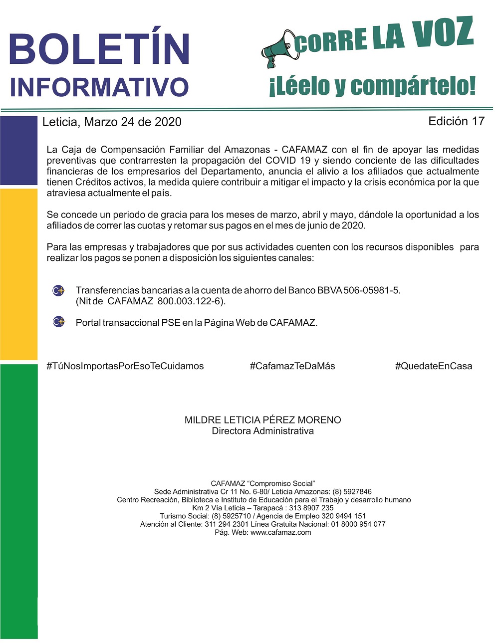 Boletín Informativo Edición 17 – CRÉDITO SOCIAL | Cafamaz, 2020