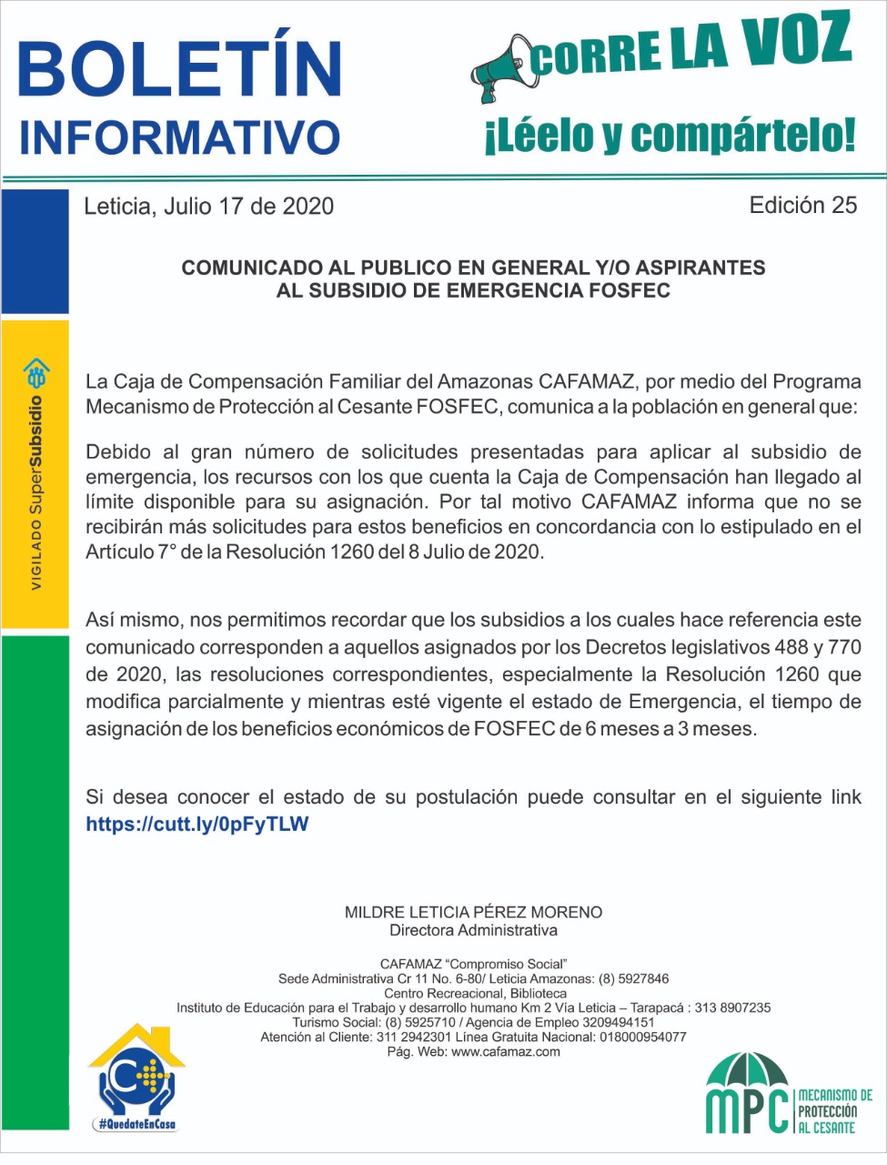 Boletín Informativo Edición 25 | Cafamaz, 2020